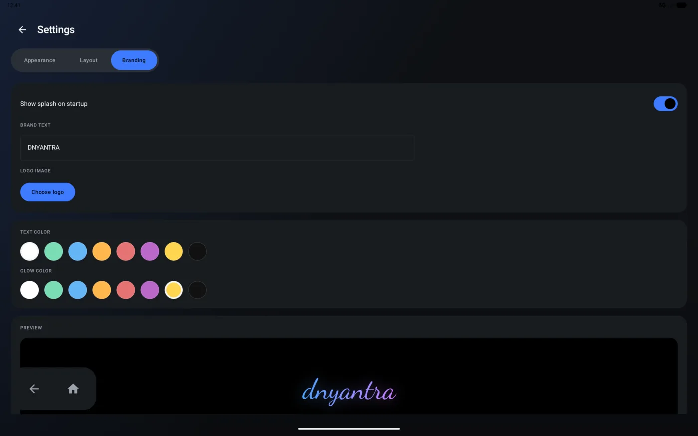 Branding settings