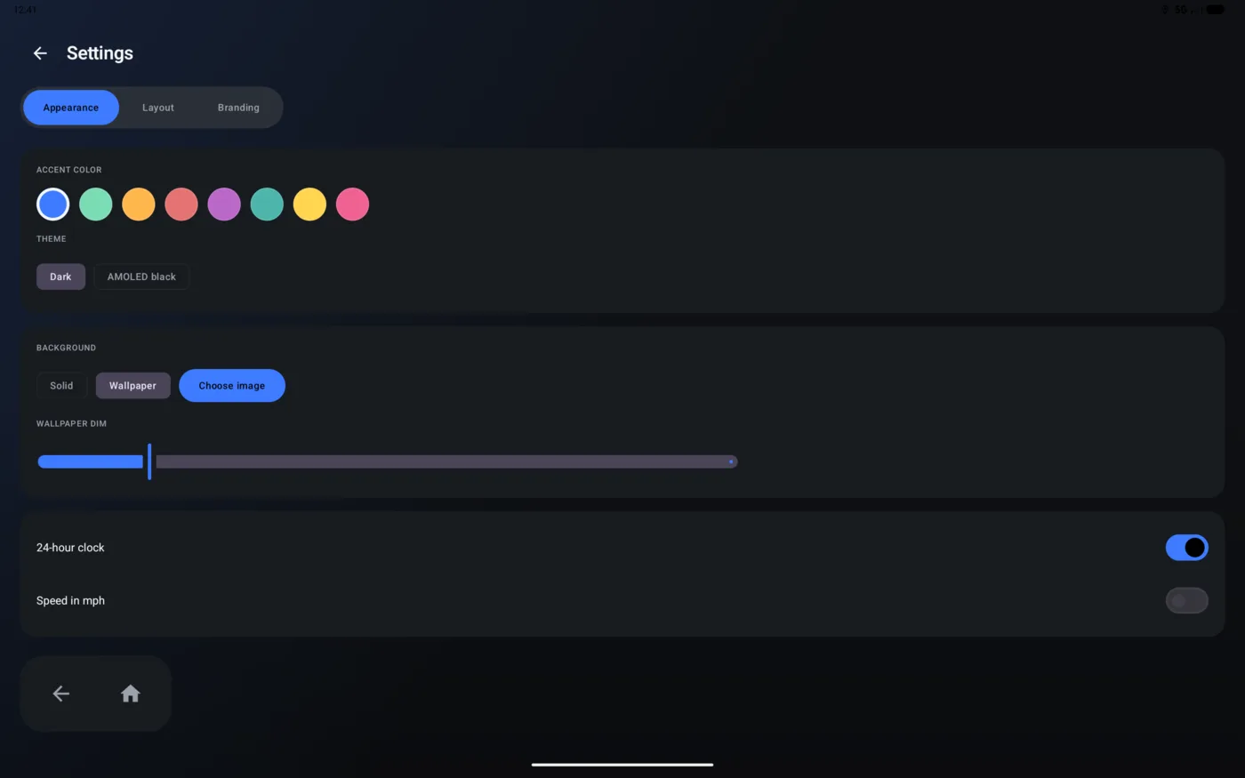 Appearance settings